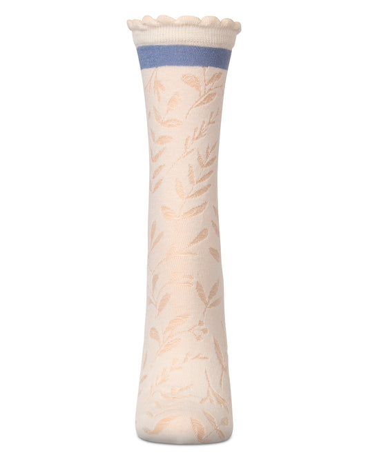 Women's Fern Leaf Crew Socks : Color: Ivory