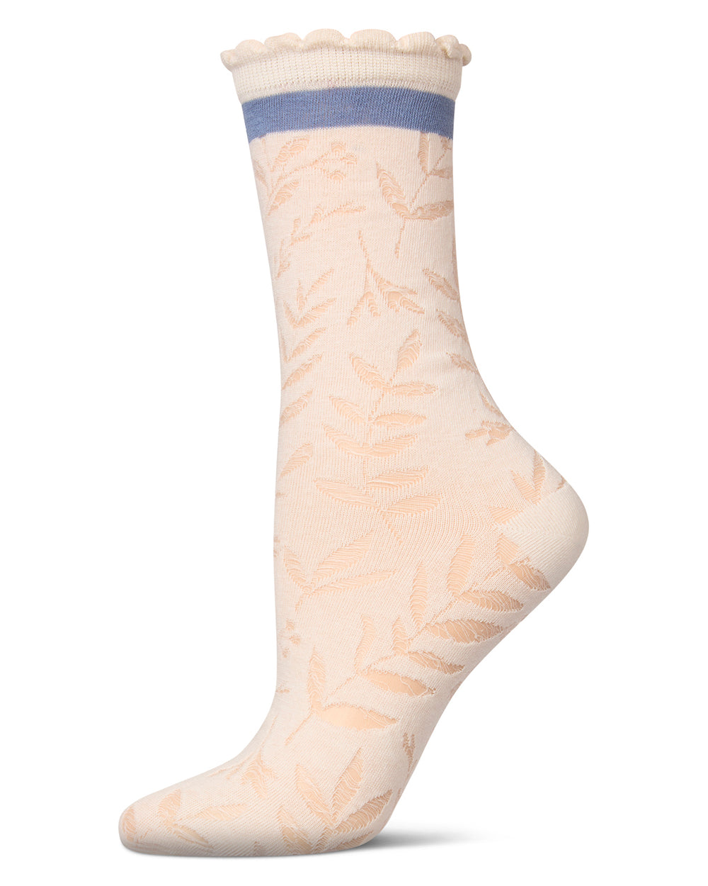 Women's Fern Leaf Crew Socks : Color: Ivory