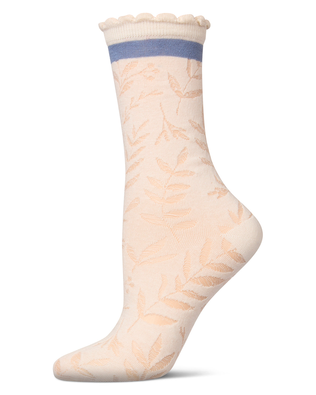Women's Fern Leaf Crew Socks : Color: Ivory