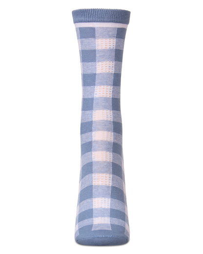 Women's Gingham Checkerboard Crew Socks : Color: Denim
