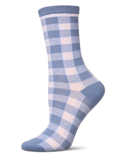 Women's Gingham Checkerboard Crew Socks : Color: Denim
