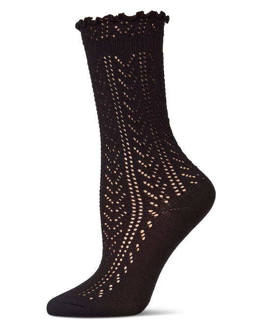 Women's Ruffle Pointelle Crew Socks : Color: Black