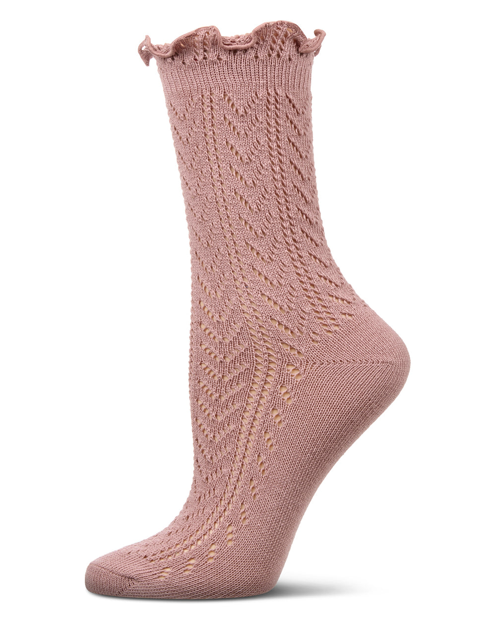 Women's Ruffle Pointelle Crew Socks : Color: Mauve