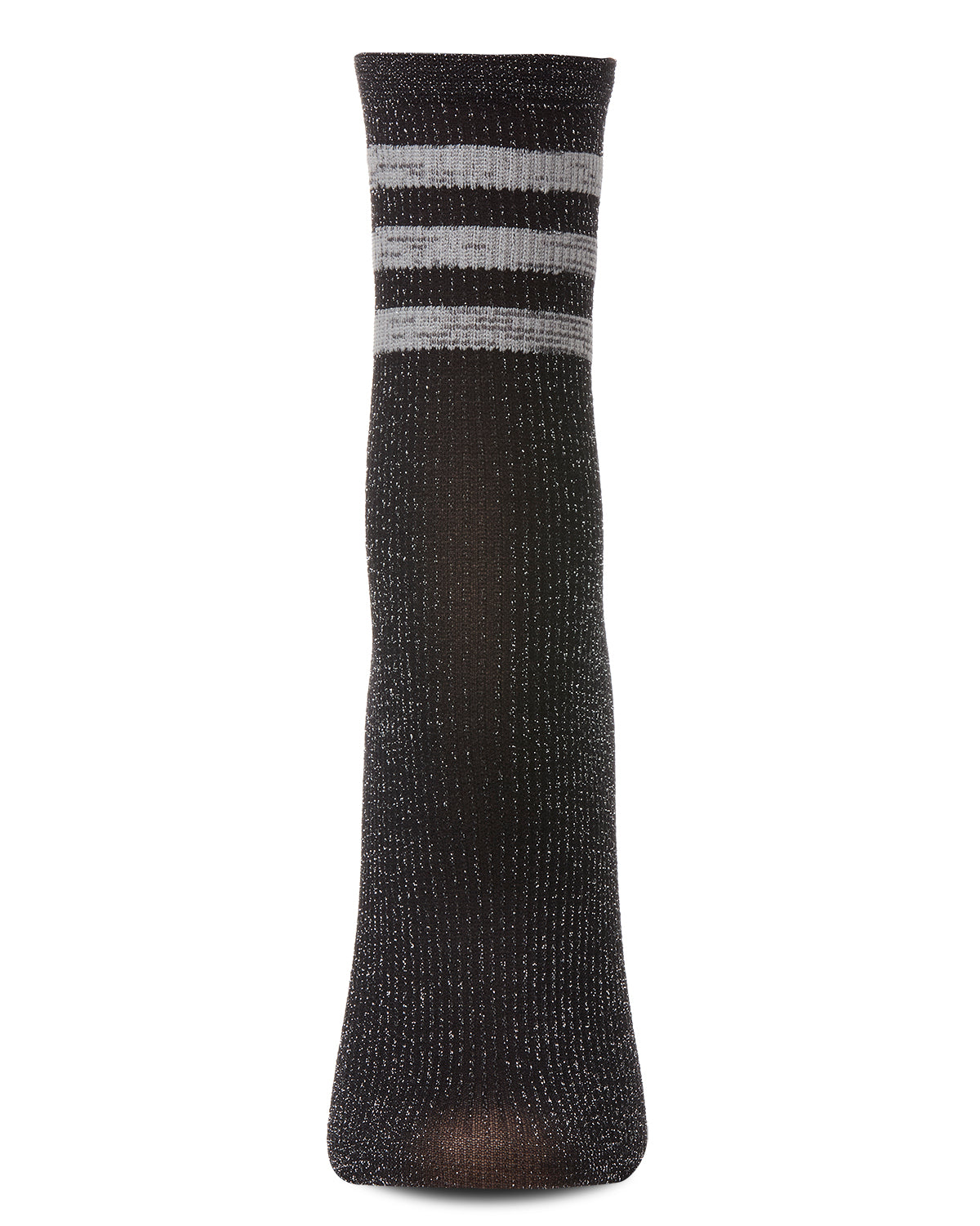 Women's Shimmery Sporty Stripe Crew Sock : Color: Black