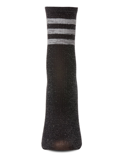 Women's Shimmery Sporty Stripe Crew Sock : Color: Black