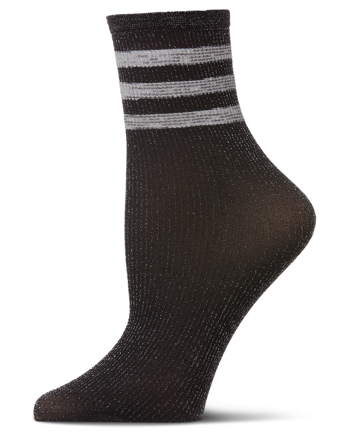 Women's Shimmery Sporty Stripe Crew Sock : Color: Black
