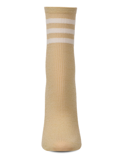 Women's Shimmery Sporty Stripe Crew Sock : Color: Black
