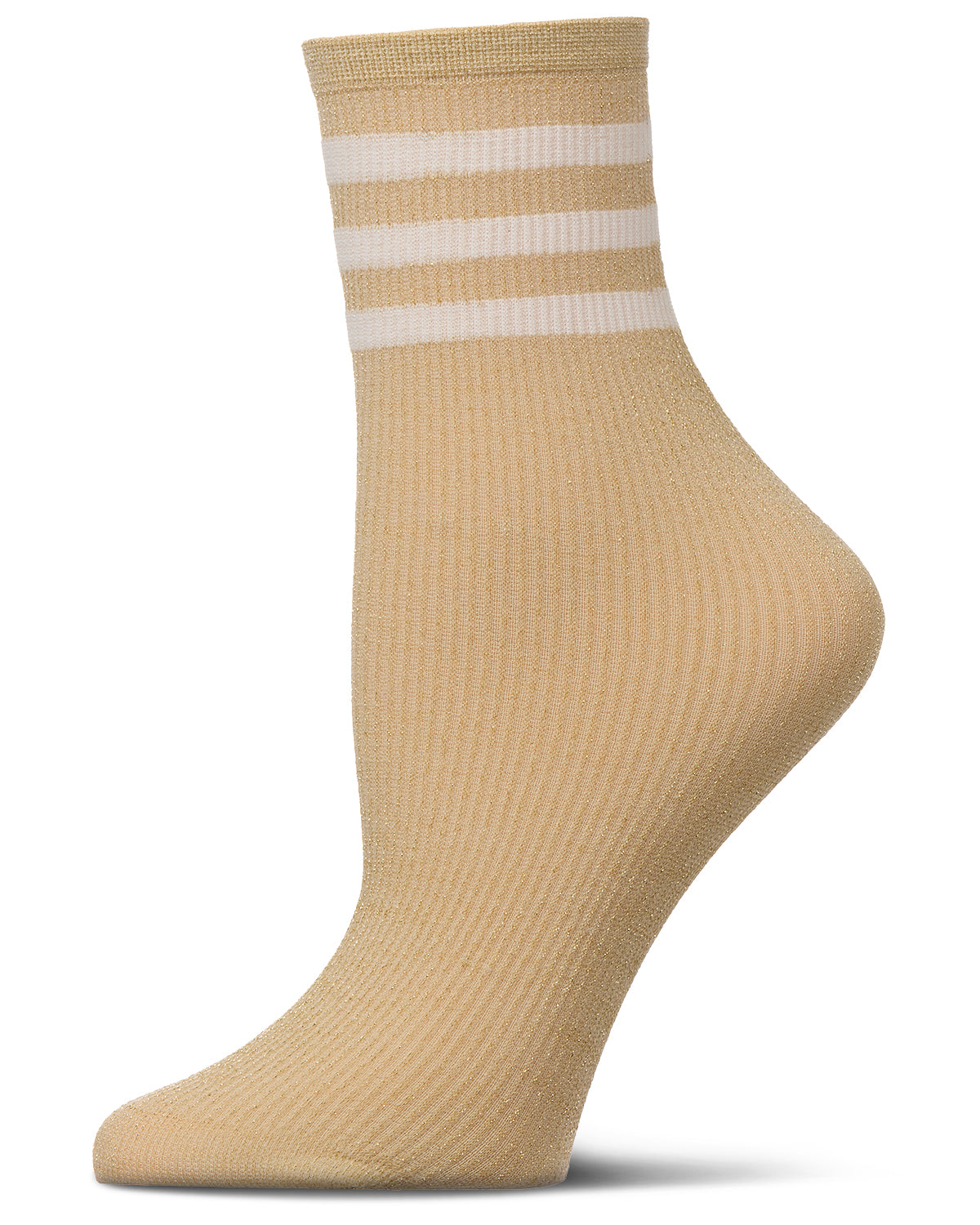 Women's Shimmery Sporty Stripe Crew Sock : Color: Gold