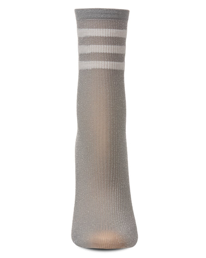 Women's Shimmery Sporty Stripe Crew Sock : Color: Black