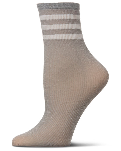 Women's Shimmery Sporty Stripe Crew Sock : Color: Silver