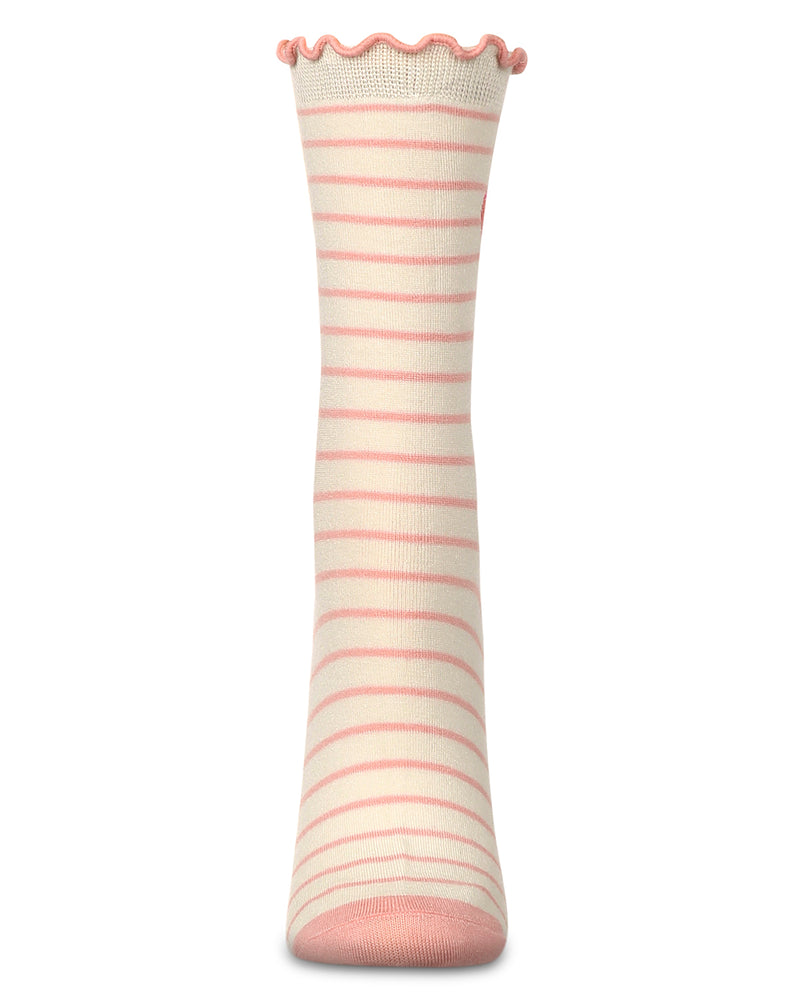 Women's Embroidered Heart Striped Crew Socks