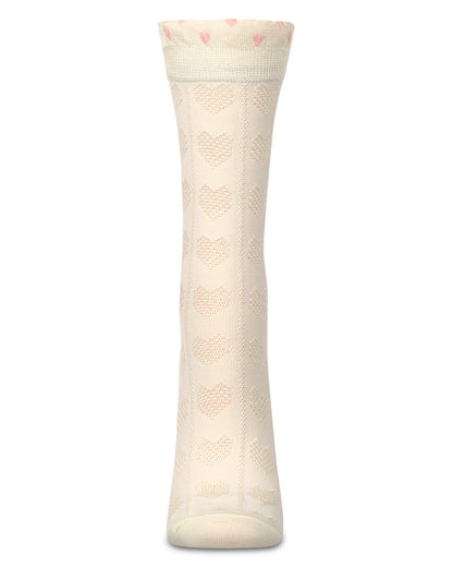 Women's 3D Heart Dimensional Crew Socks : Color: Ivory
