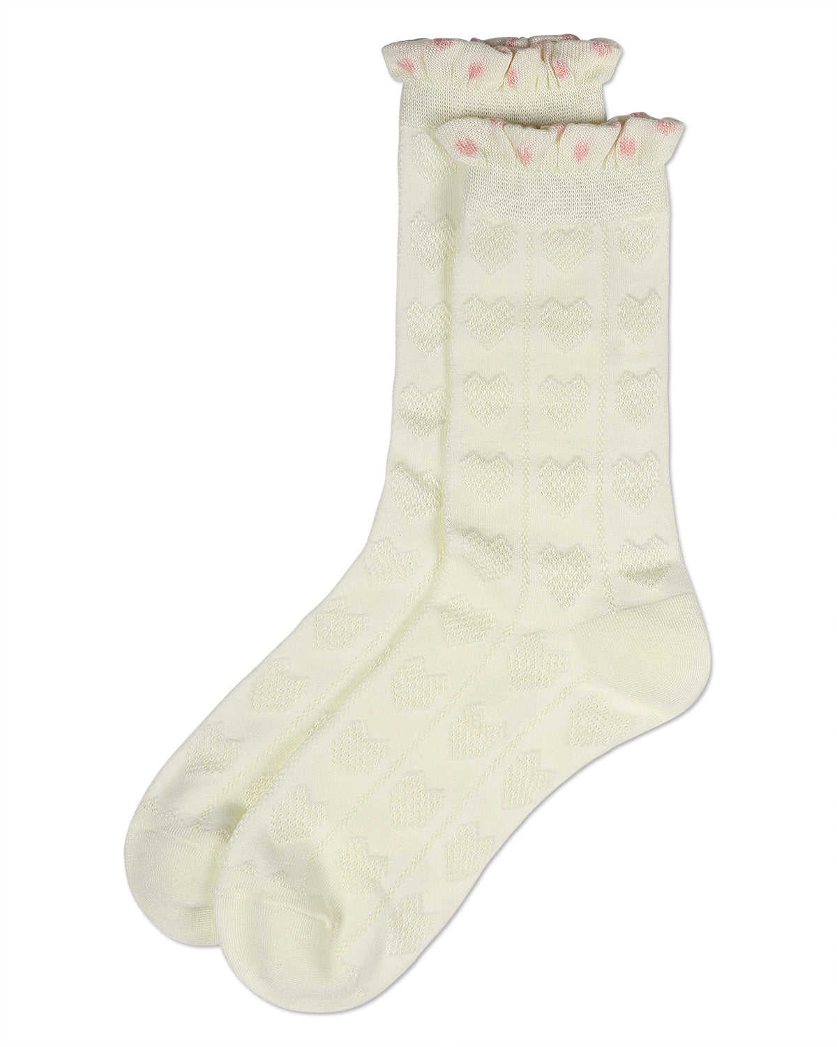 Women's 3D Heart Dimensional Crew Socks : Color: Ivory