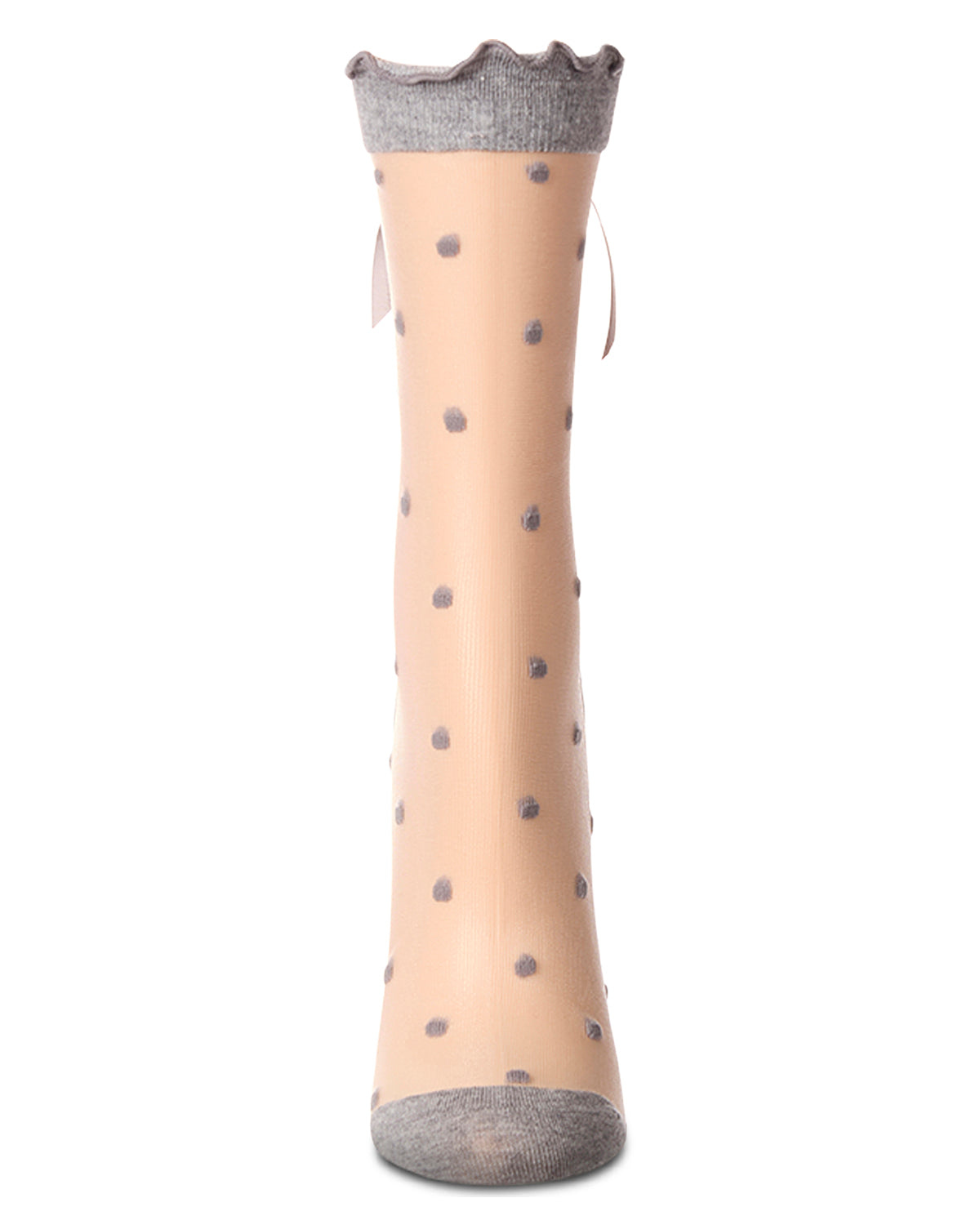 Women's Polka Dot Bow-Cuff Sheer Crew Sock : Color: Black