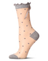 Women's Polka Dot Bow-Cuff Sheer Crew Sock : Color: Med Gray Heather