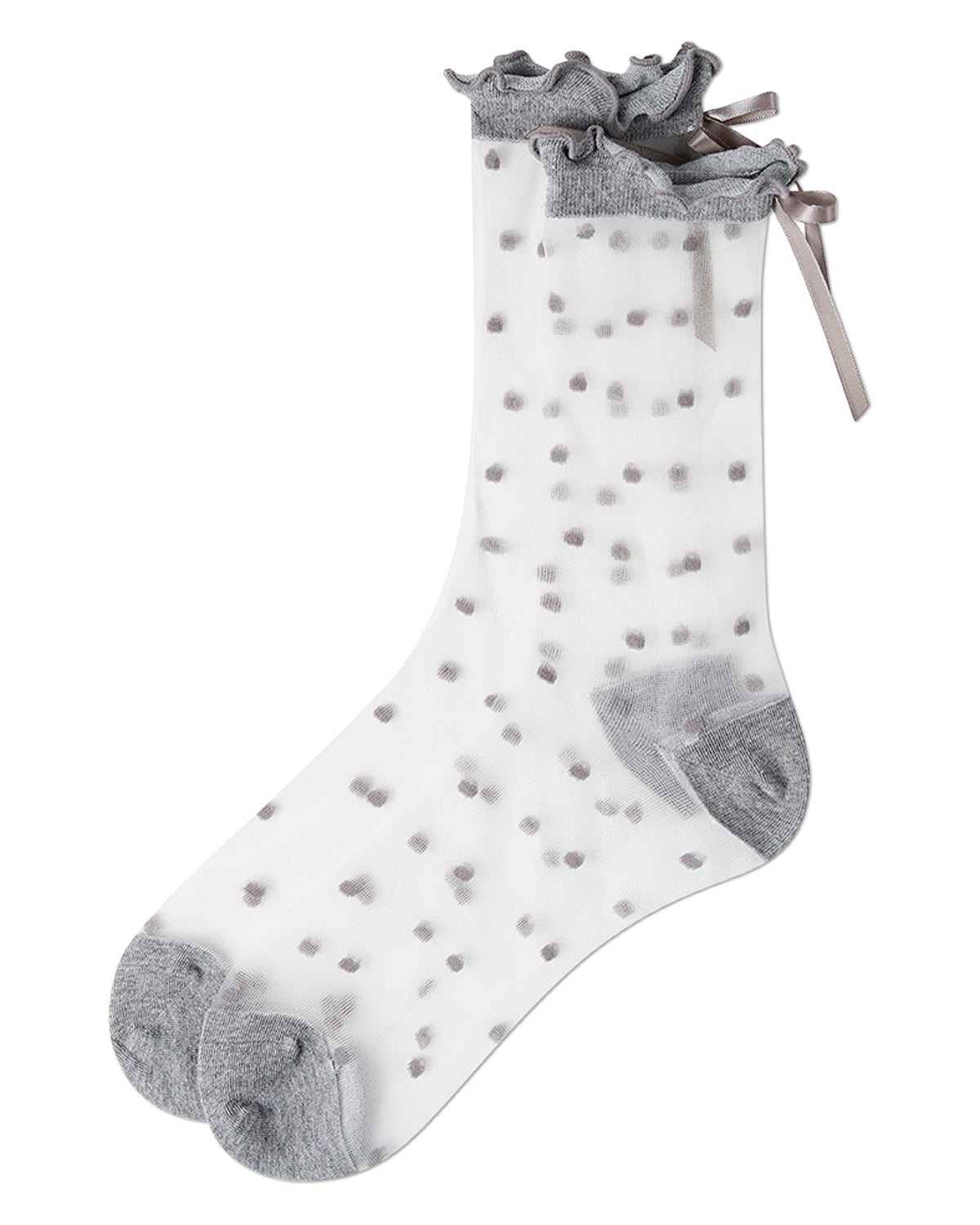 Women's Polka Dot Bow-Cuff Sheer Crew Sock : Color: Black