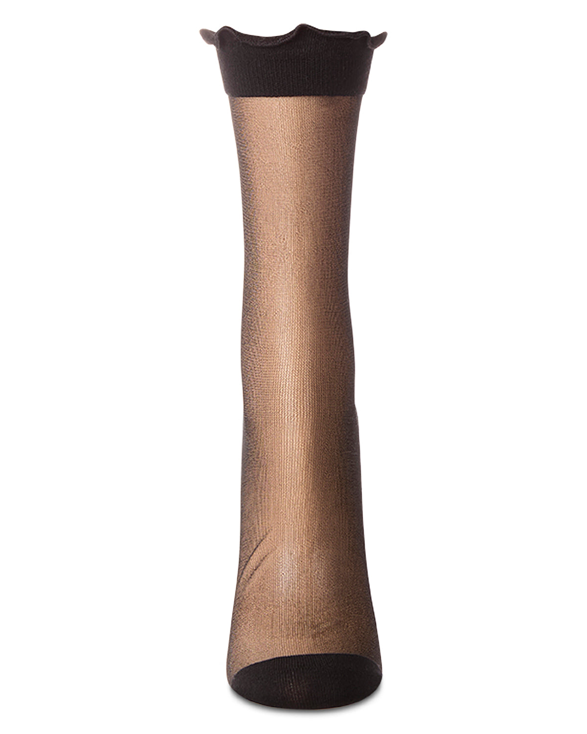 Women's Lettuce-Edge Silky Sheer Crew Sock : Color: Black