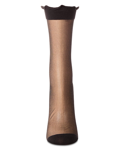 Women's Lettuce-Edge Silky Sheer Crew Sock : Color: Black