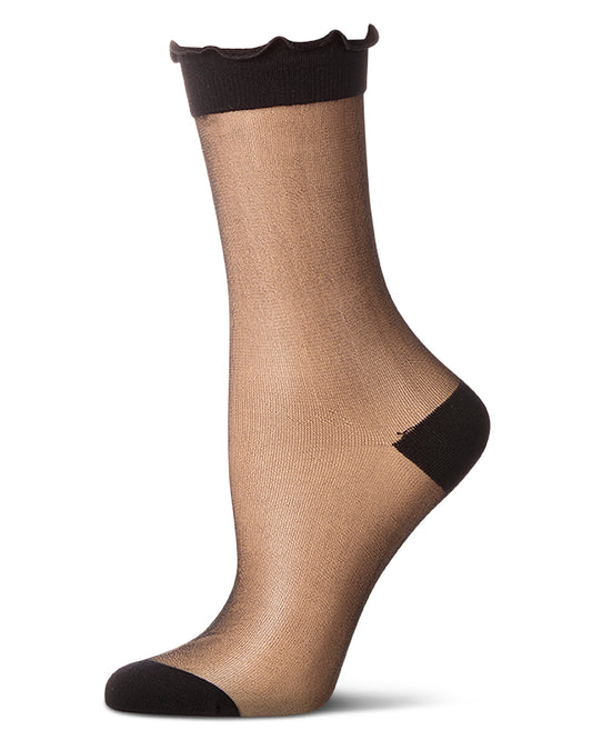Women's Lettuce-Edge Silky Sheer Crew Sock : Color: Black