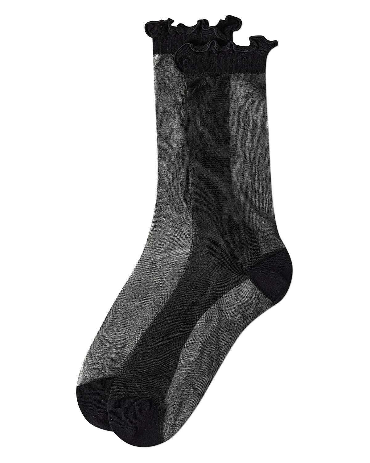 Women's Lettuce-Edge Silky Sheer Crew Sock : Color: Black