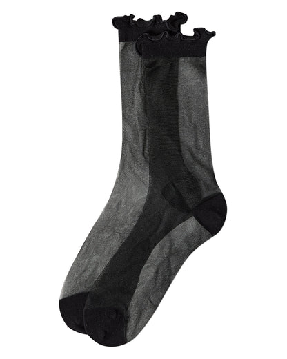 Women's Lettuce-Edge Silky Sheer Crew Sock : Color: Black