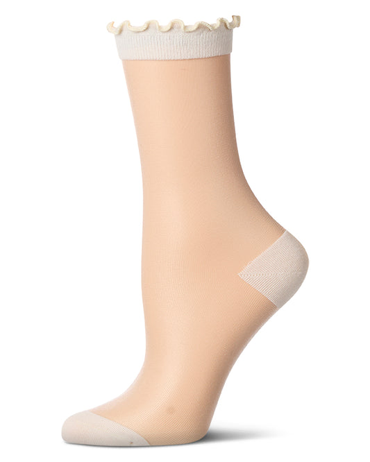 Women's Lettuce-Edge Silky Sheer Crew Sock : Color: Ivory