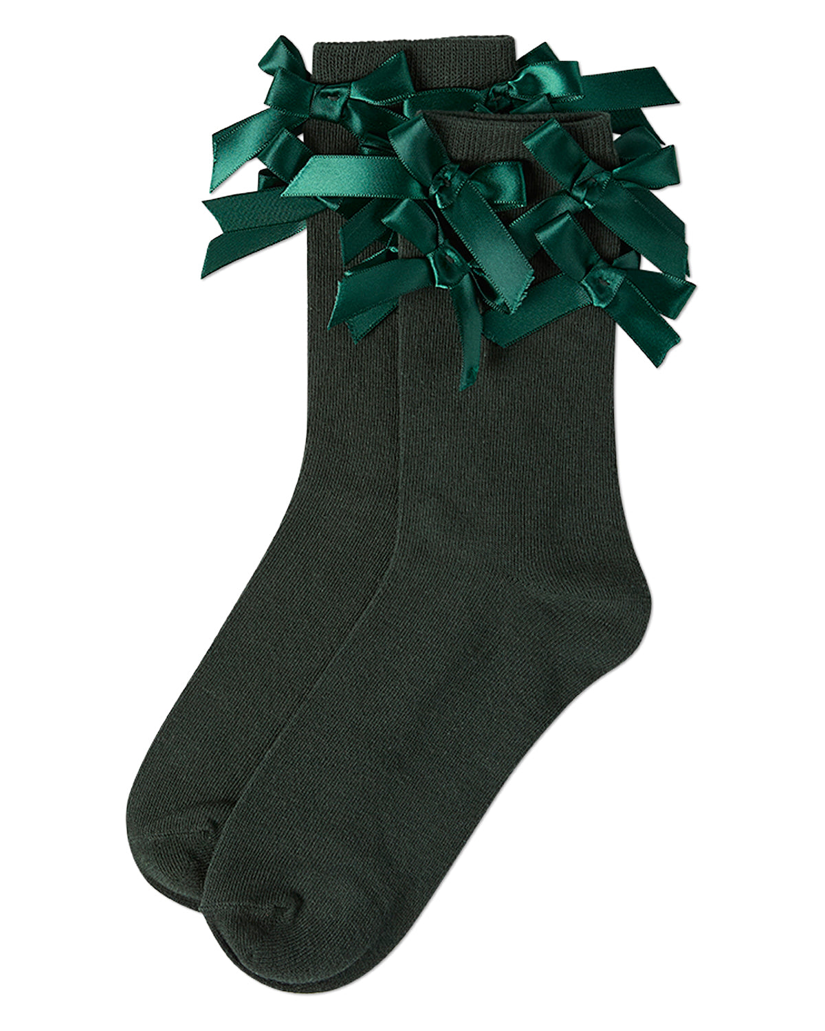 Women's Multiple Knit-On Bows Cotton Rich Crew Sock : Color: Black
