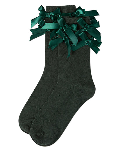Women's Multiple Knit-On Bows Cotton Rich Crew Sock : Color: Black