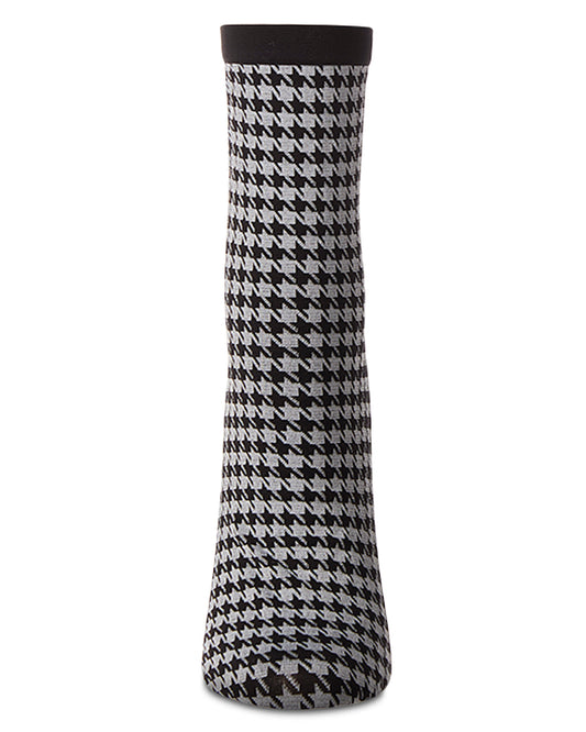 Women's Opaque Houndstooth Crew Sock : Color: Black