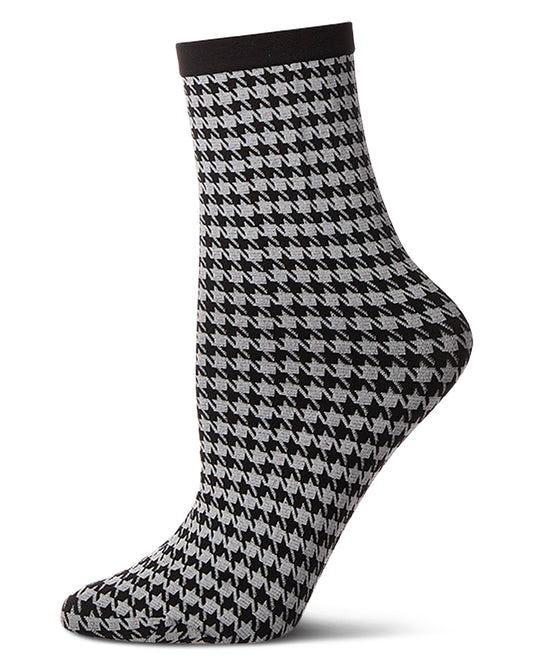 Women's Opaque Houndstooth Crew Sock : Color: Black