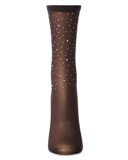 Women's All-Over Rhinestone Studded Sheer Crew Sock : Color: Black