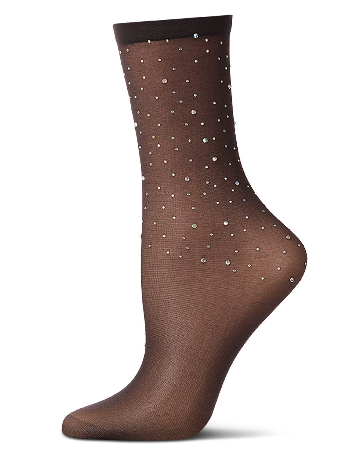 Women's All-Over Rhinestone Studded Sheer Crew Sock : Color: Black