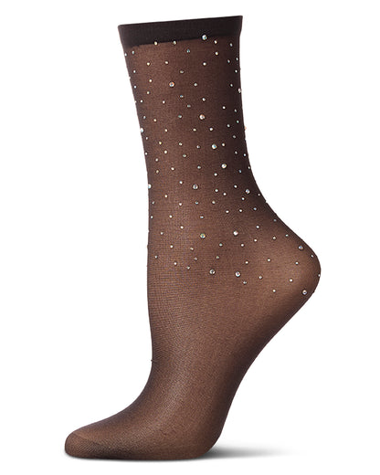 Women's All-Over Rhinestone Studded Sheer Crew Sock : Color: Black
