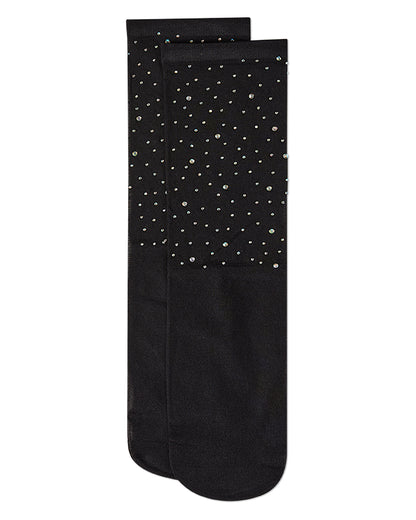 Women's All-Over Rhinestone Studded Sheer Crew Sock : Color: Black