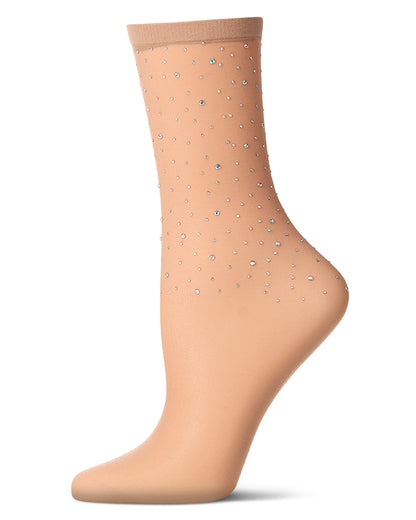 Women's All-Over Rhinestone Studded Sheer Crew Sock : Color: Nude