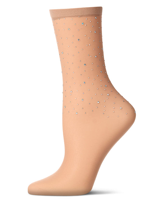 Women's All-Over Rhinestone Studded Sheer Crew Sock : Color: Nude