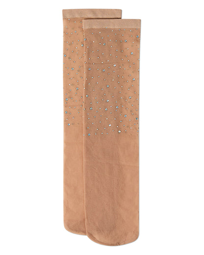 Women's All-Over Rhinestone Studded Sheer Crew Sock : Color: Black