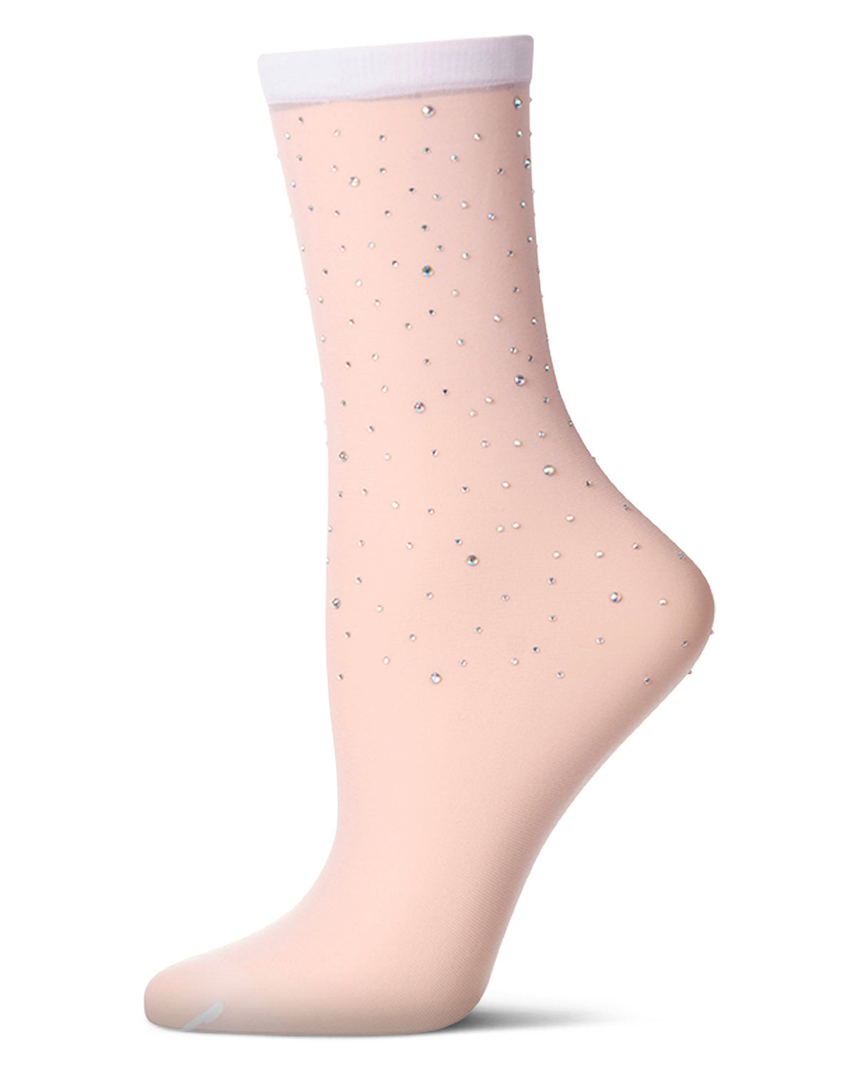Women's All-Over Rhinestone Studded Sheer Crew Sock : Color: White