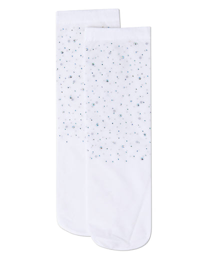 Women's All-Over Rhinestone Studded Sheer Crew Sock : Color: Black