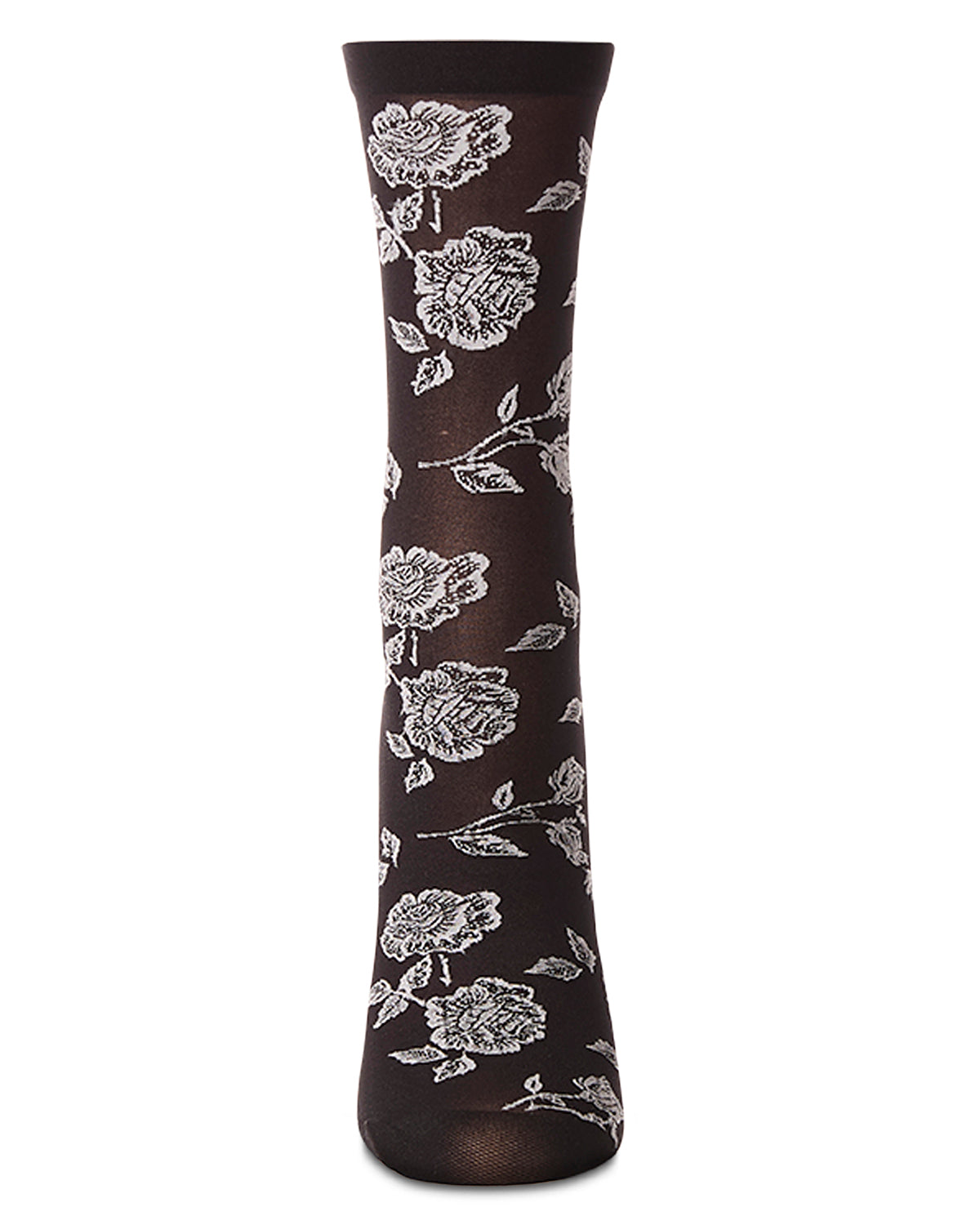 Women's All-Over Fancy Floral Sheer Crew Sock : Color: Black