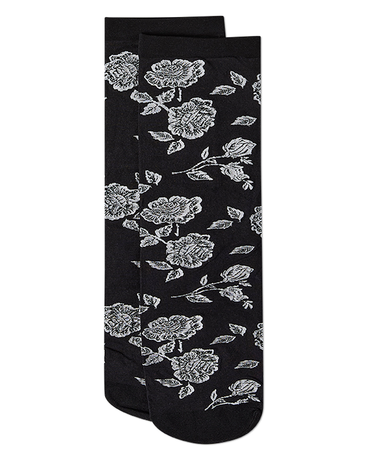 Women's All-Over Fancy Floral Sheer Crew Sock : Color: Black