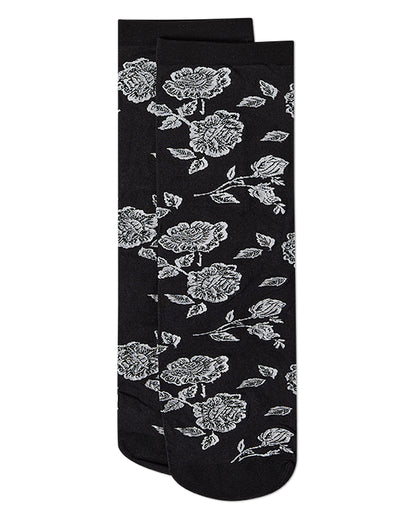 Women's All-Over Fancy Floral Sheer Crew Sock : Color: Black