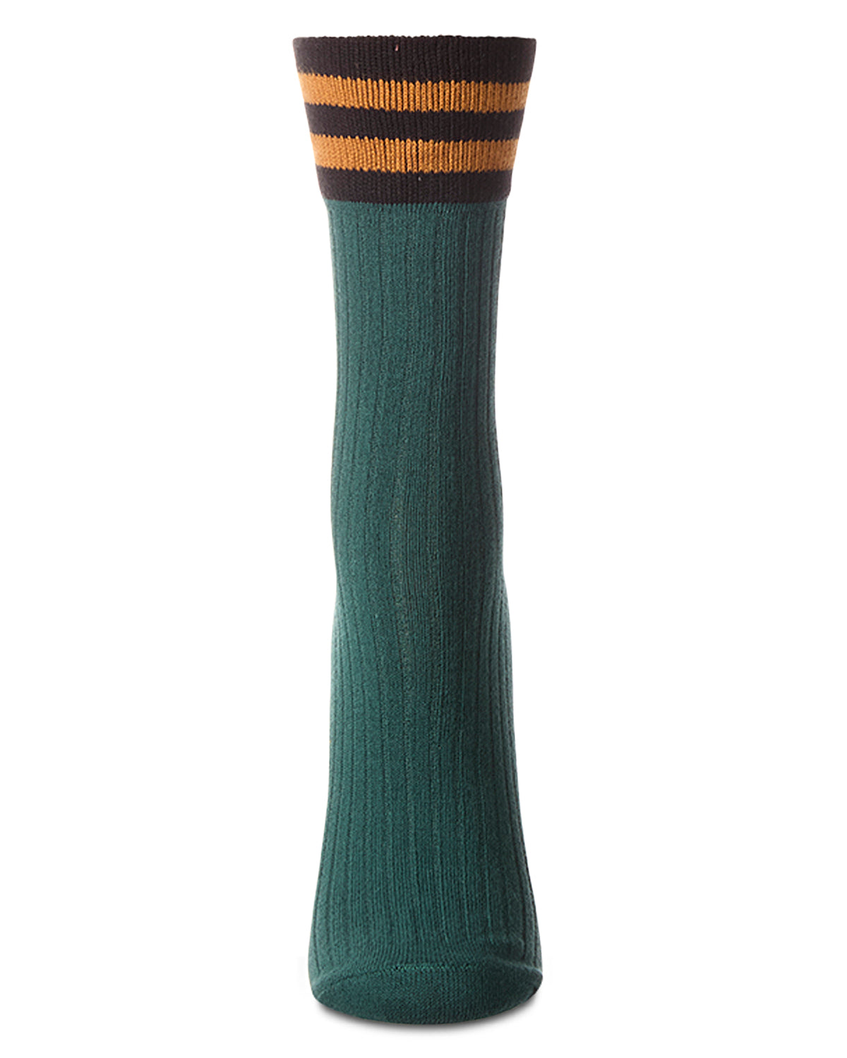 Women's Ribbed Cotton Rich Striped Cuff Crew Sock : Color: Burgundy