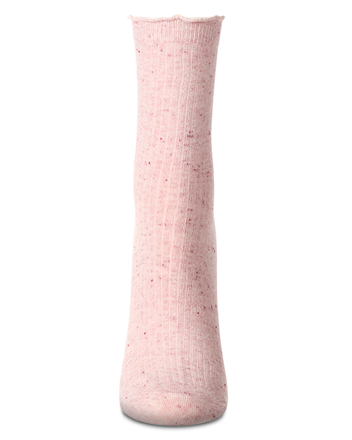 Women's Vintage Ribbed Multi-Flecked Lettuce Edge Crew Sock : Color: Cherry Blossom