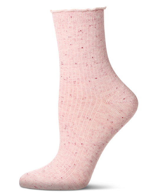Women's Vintage Ribbed Multi-Flecked Lettuce Edge Crew Sock : Color: Cherry Blossom