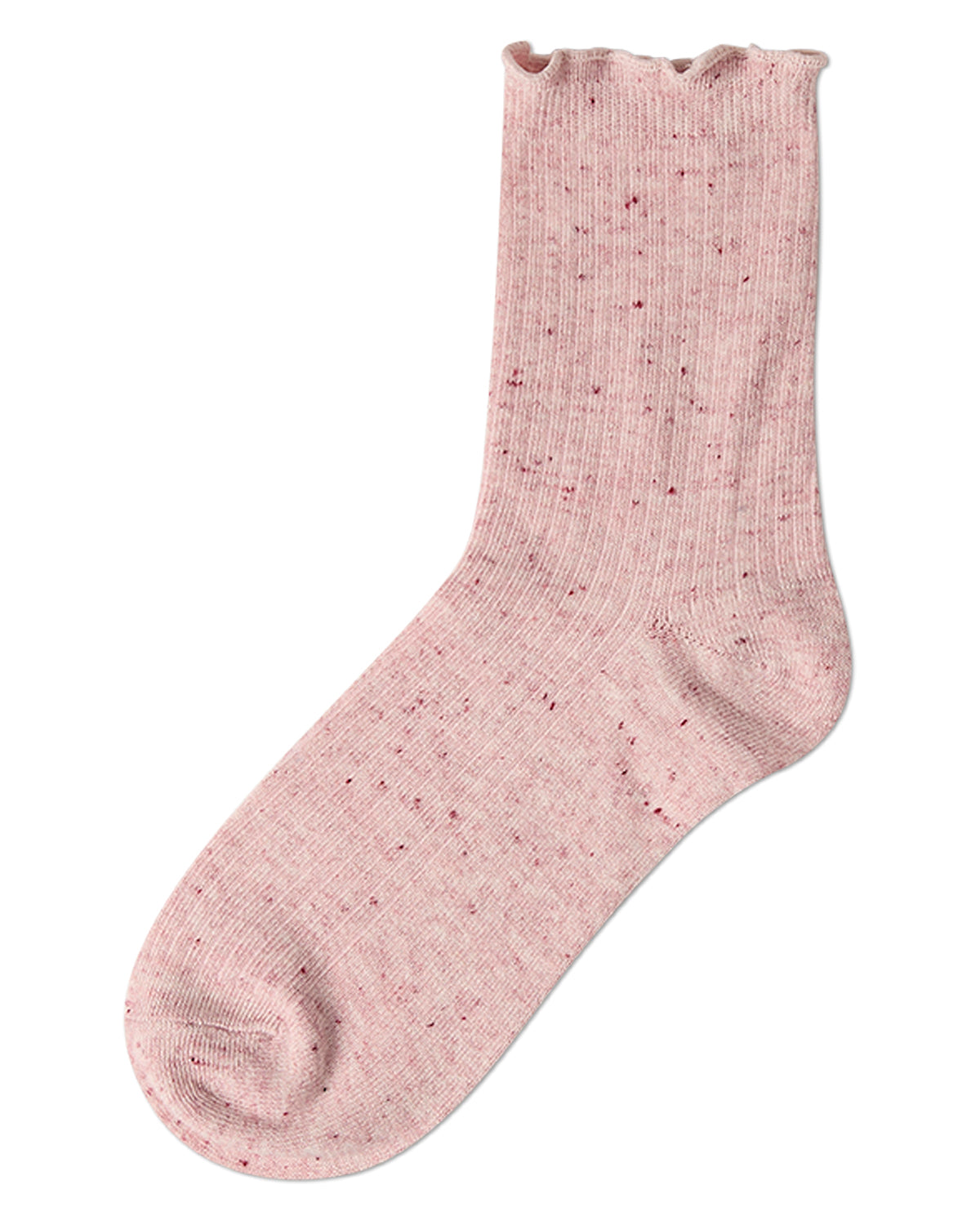 Women's Vintage Ribbed Multi-Flecked Lettuce Edge Crew Sock : Color: Cherry Blossom