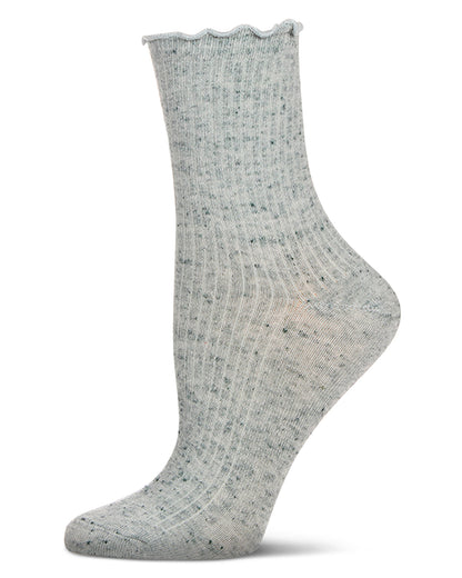 Women's Vintage Ribbed Multi-Flecked Lettuce Edge Crew Sock : Color: Glacier Blue