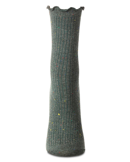 Women's Vintage Ribbed Multi-Flecked Lettuce Edge Crew Sock : Color: Cherry Blossom