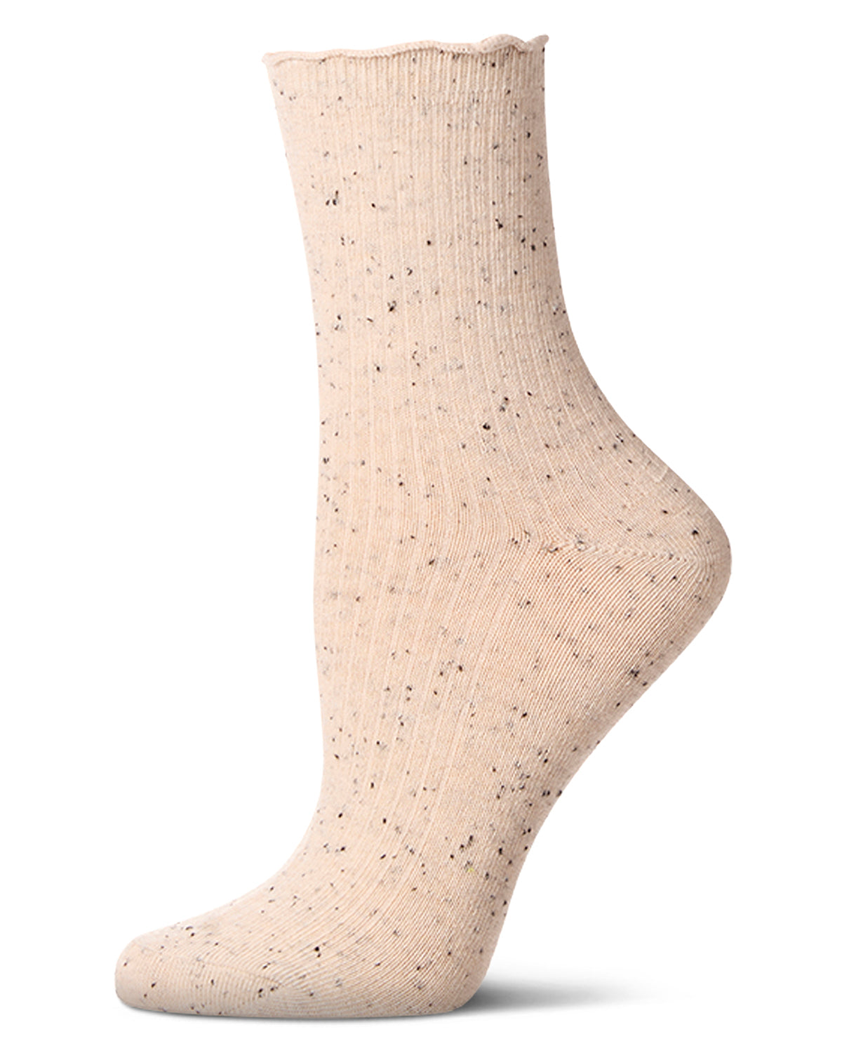 Women's Vintage Ribbed Multi-Flecked Lettuce Edge Crew Sock : Color: Oatmeal