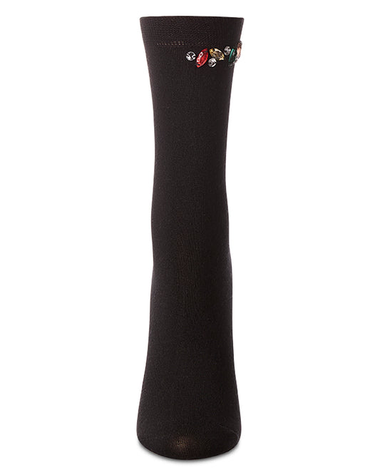Women's "Tossed Gems" Rayon Blend Fashion Crew Sock : Color: Black